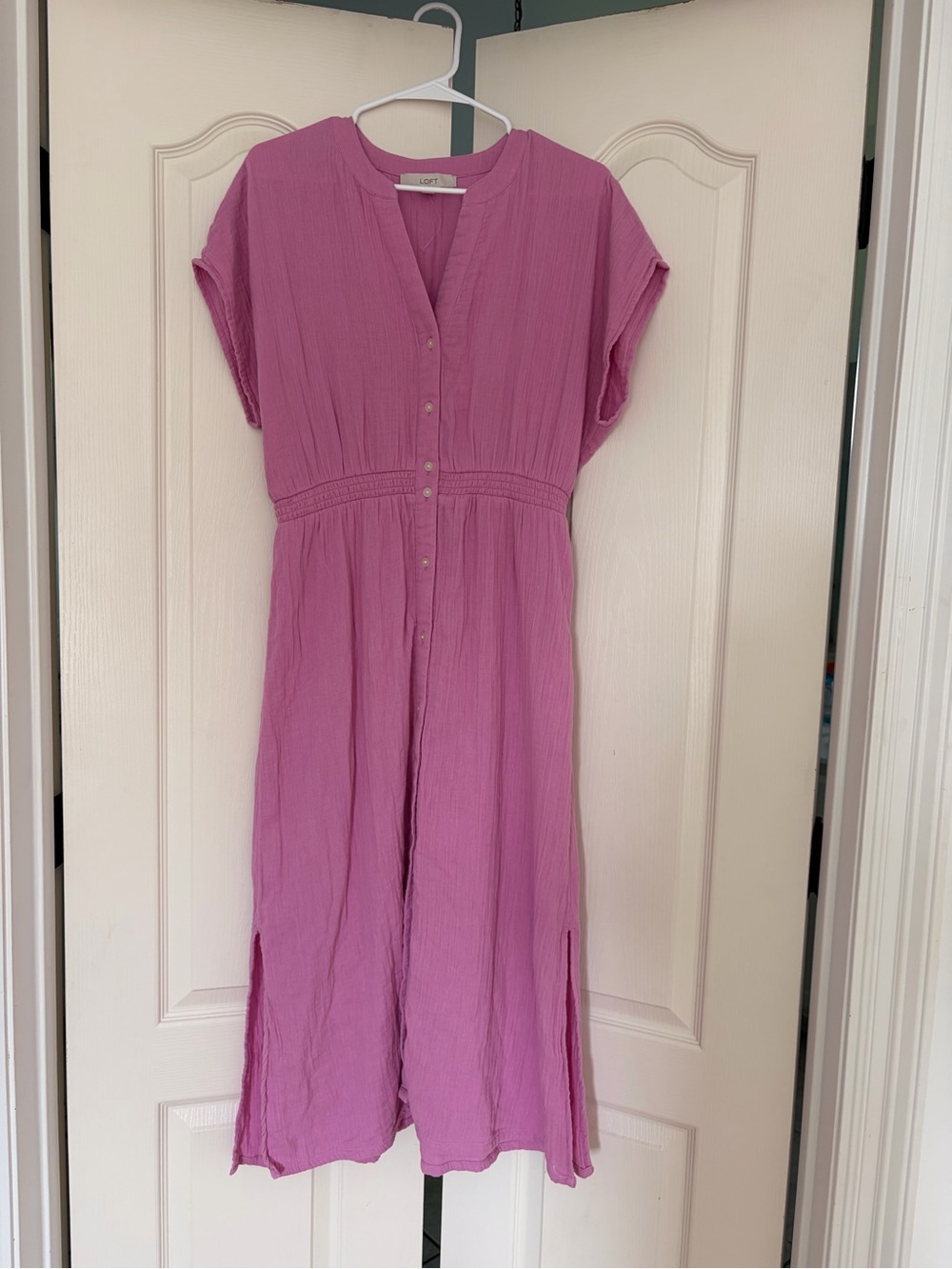 LOFT Mauve Button-Front Midi Dress